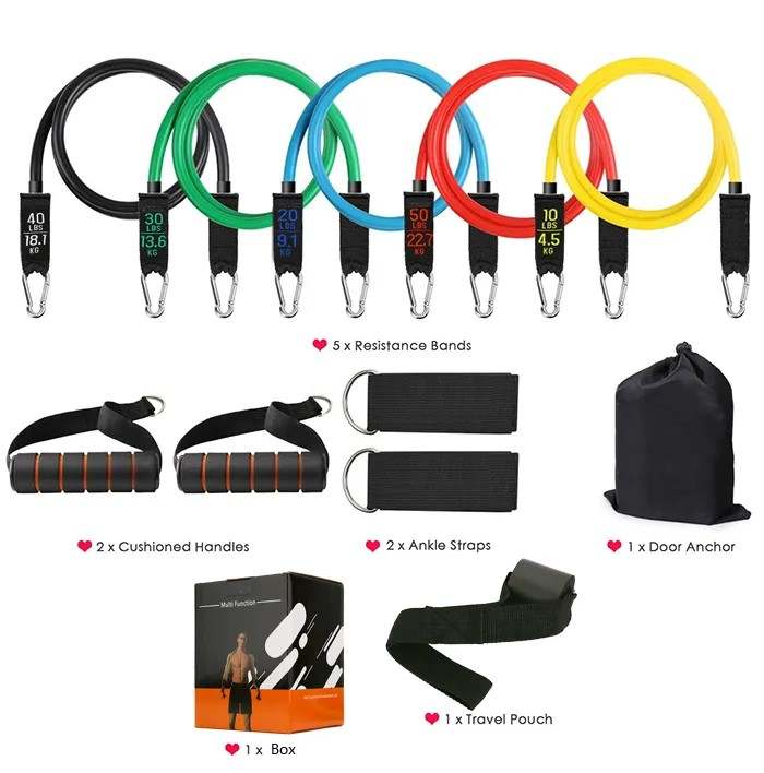 11pcs/set Fitness Resistance Bands - Jaguar Fitness